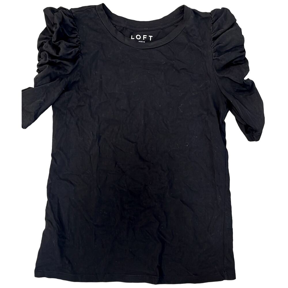 Loft black ruched sleeve tshirt, size XS